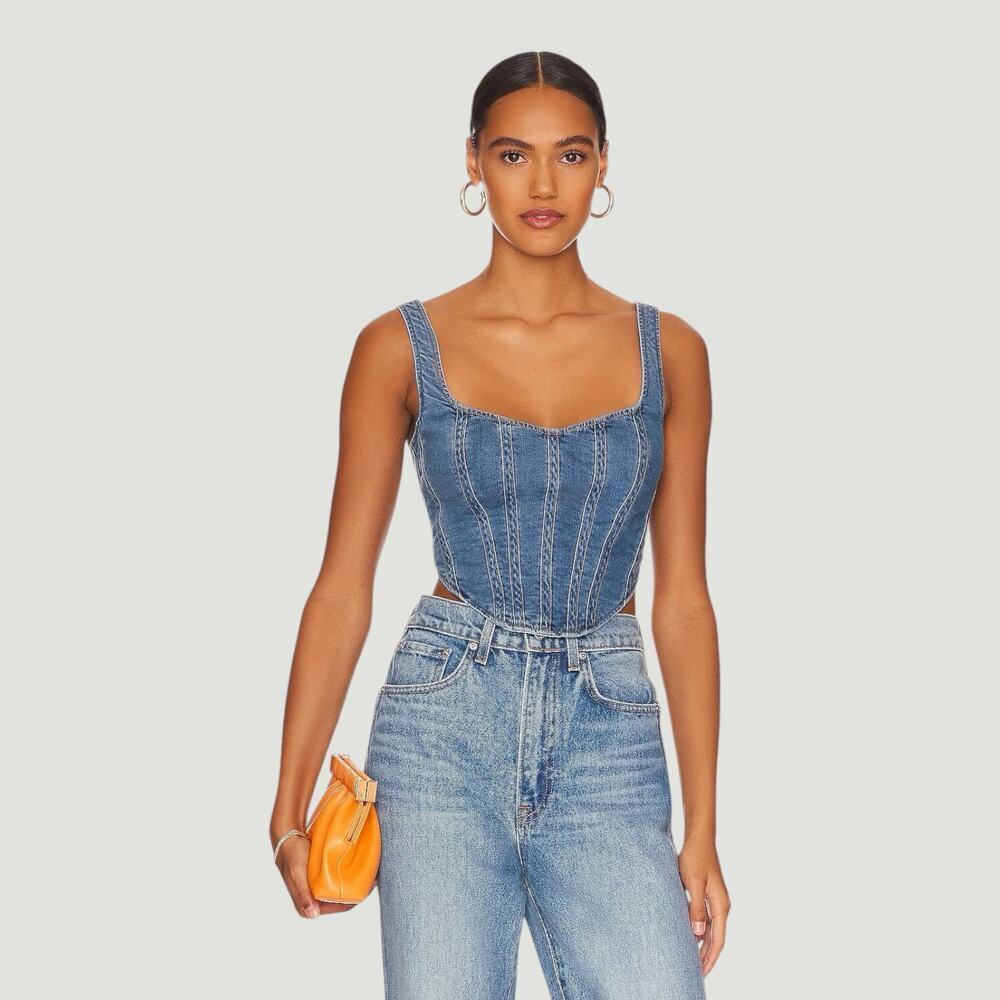 Bardot Denim Corset Top XL Blue Bustier Structured Y2K Going Out Top